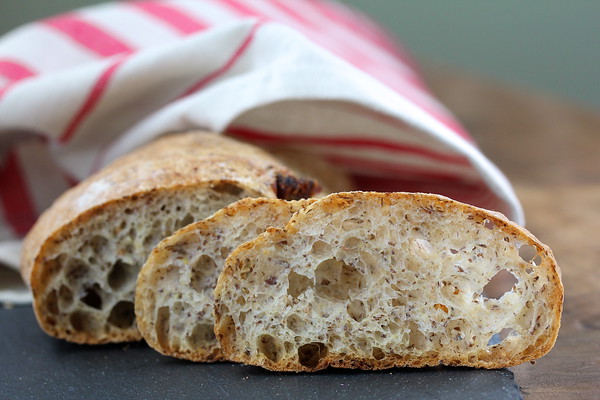 Rustic Flaxseed and Date Ciabatta Bread