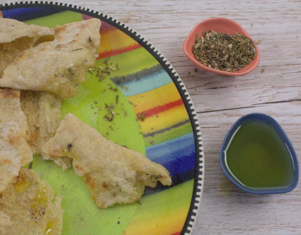 Lebanese Morning Bread Served with Za'atar and Olive Oil