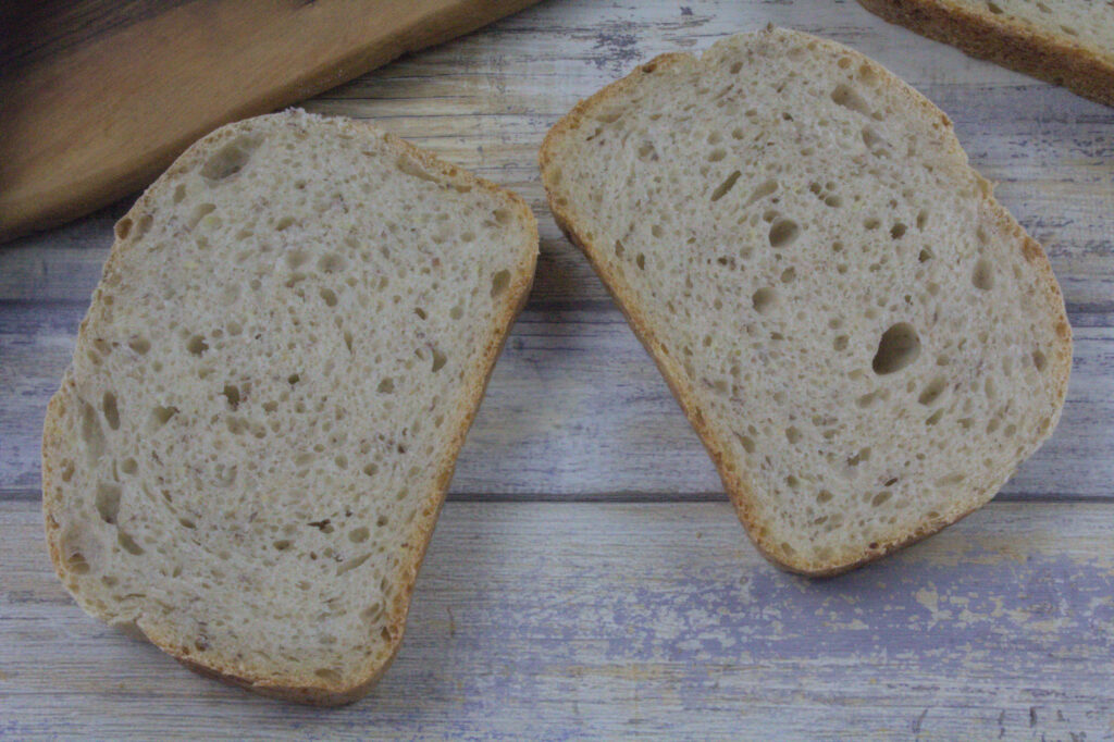 Sourdough Potato Flax Bread with KAMUT crumb shot