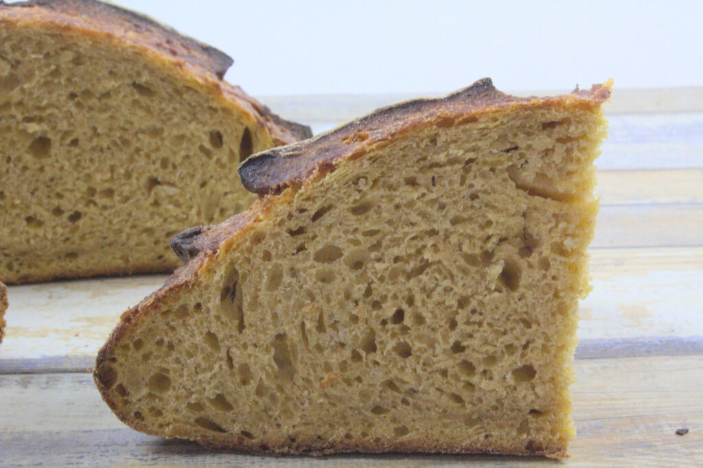 Crumb shot of Sourdough Sweet Potato Asiago Loaf