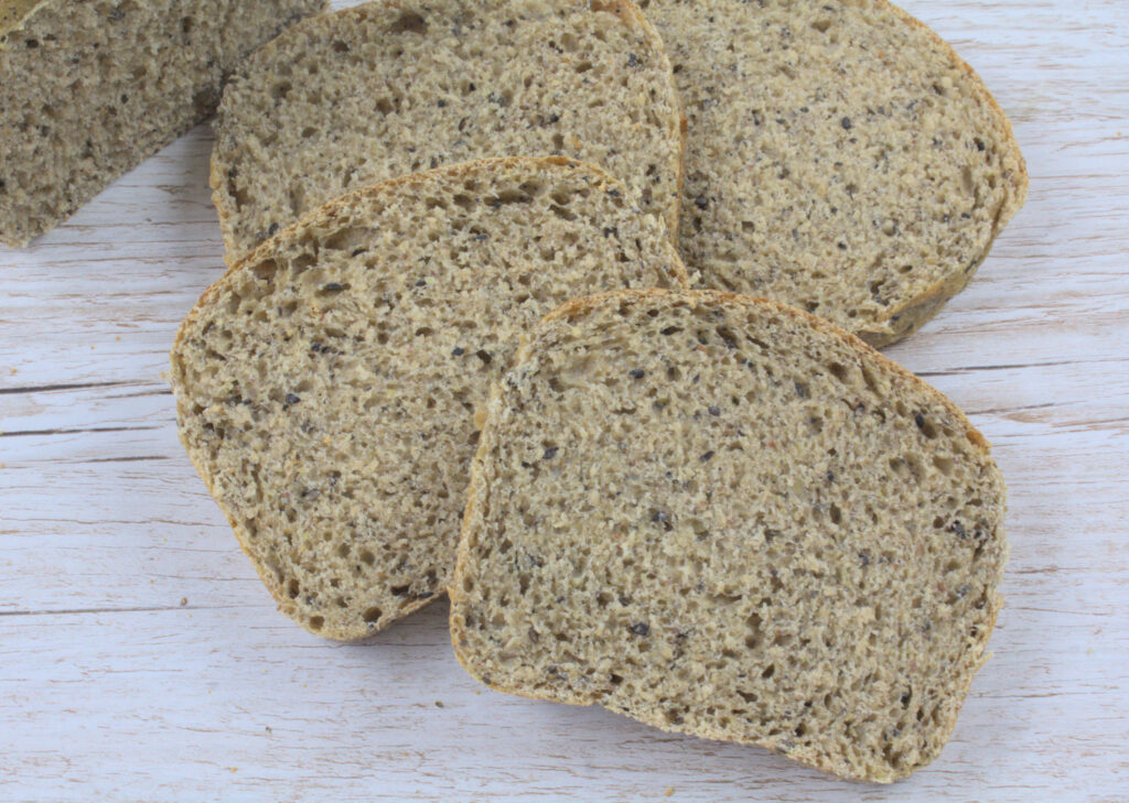Slices of soft Sourdough Whole Wheat Black Sesame Yudane Bread