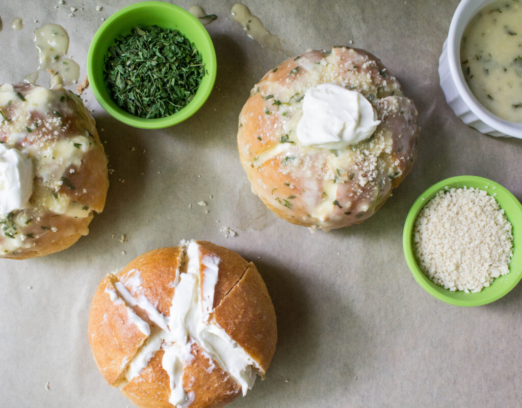 Fill the Korean Cream Cheese Garlic Buns with cream cheese filling