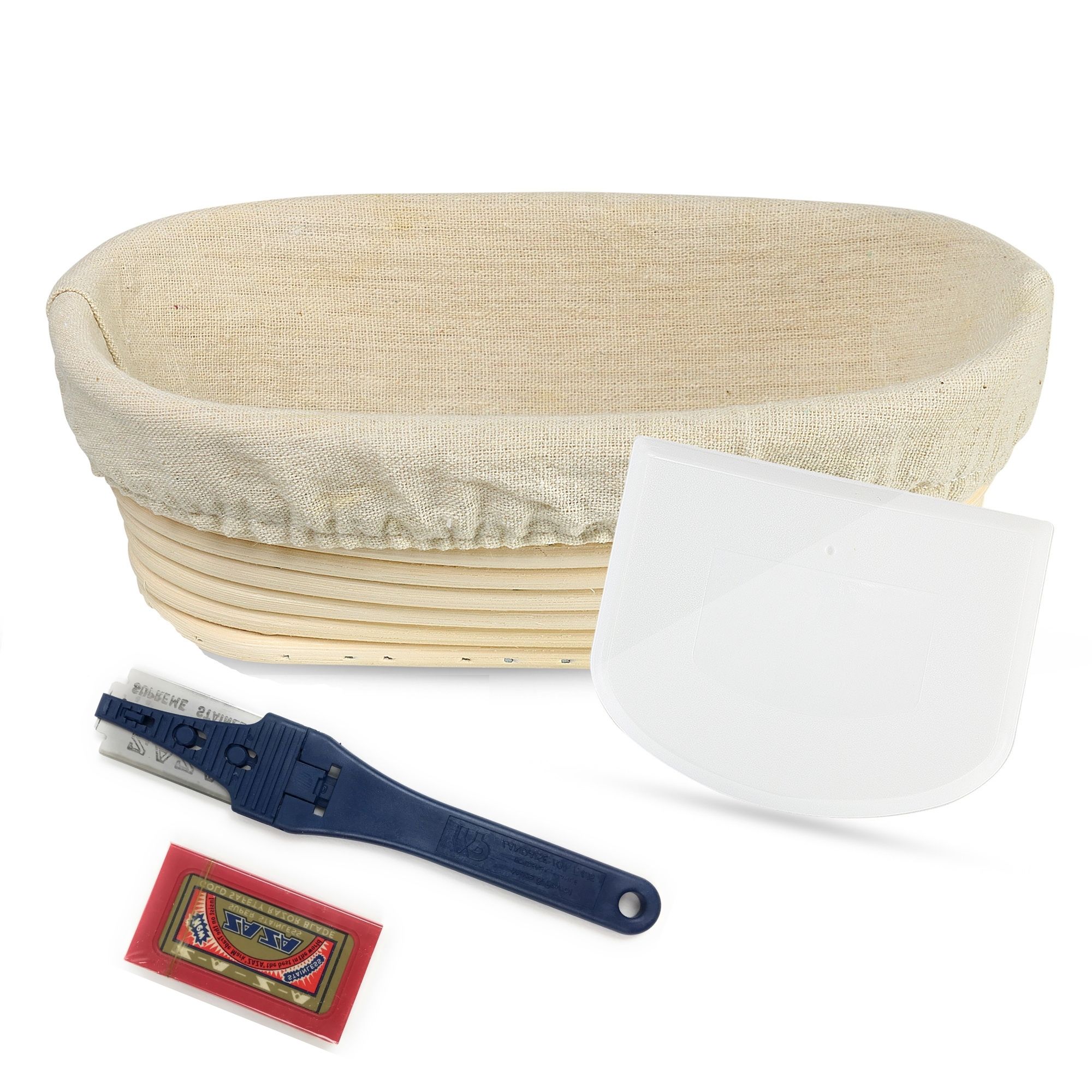 Teigschaber und Leinenbezug ideal für Heim- und professionelle Bäcker inklusive 100/% natürlichem Rattan Walfos Gärkörbchen rundes Banneton Proofing Basket Set 22cm