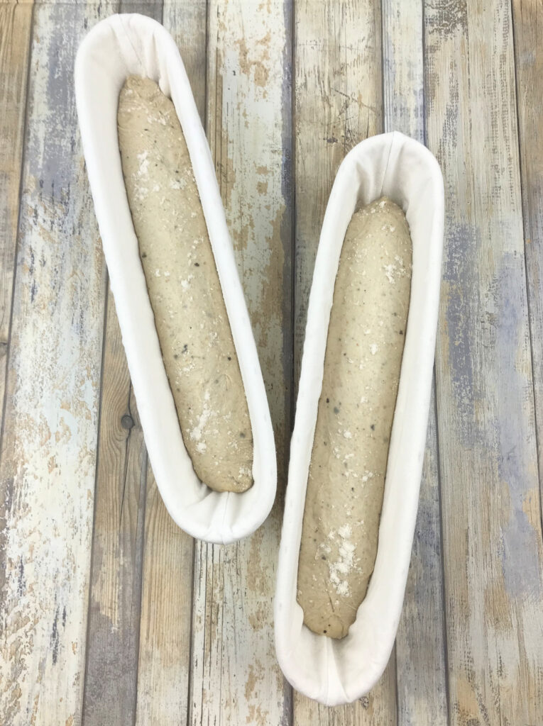 Brown butter sage baguettes proofing in baguette bannetons