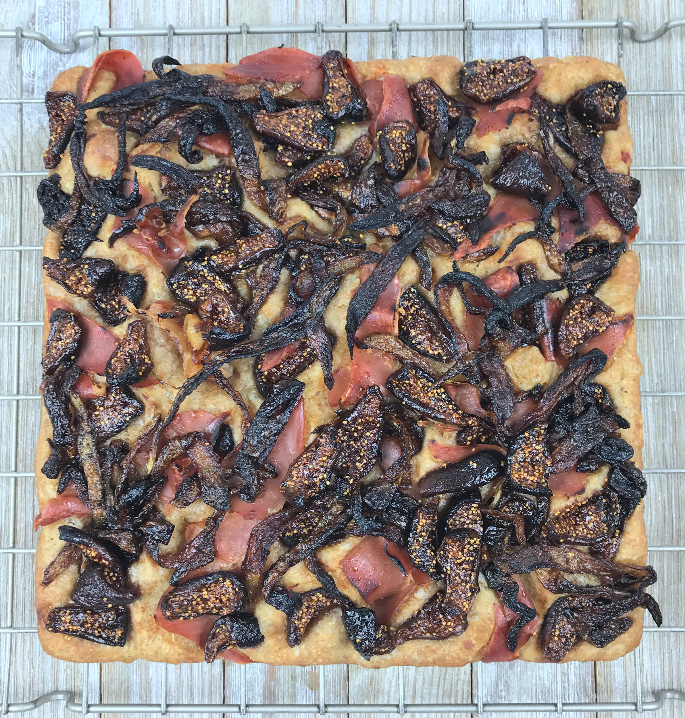 Fig Yeast Water Focaccia on cooling rack