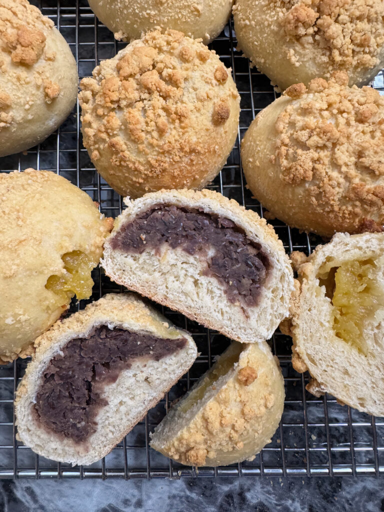 Sourdough Soboro Ppang filled with red bean paste or pineapple jam