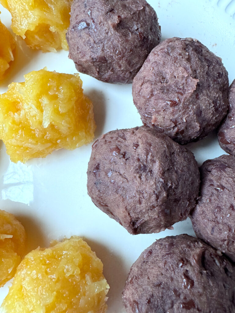 Balls of Pineapple Coconut Jam and Red Bean Paste 