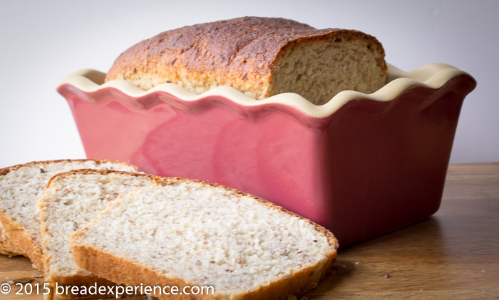 Spelt Anadama Bread with Seeds baked in Emerson Creek Pottery Loaf Baker