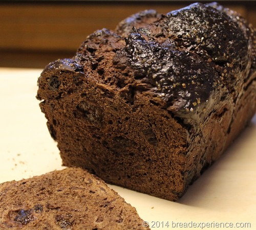 No Knead Chocolate Spelt and Prune Bread sliced