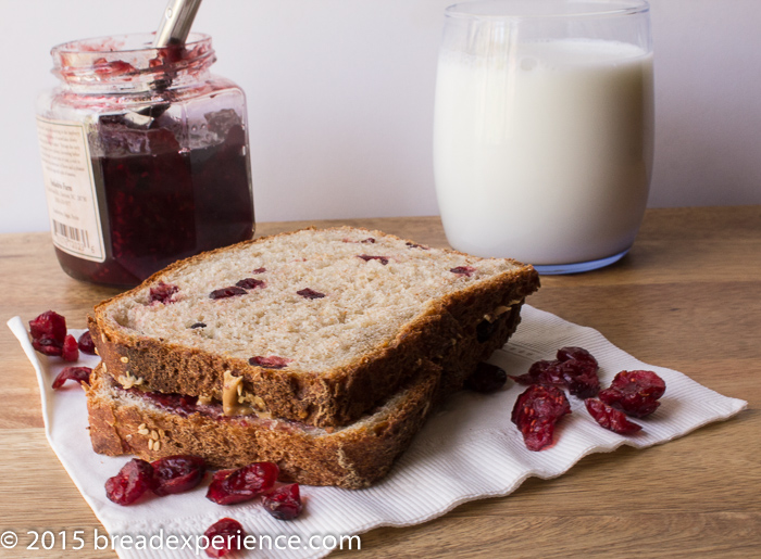 Cranberry Sesame Spelt Sandwich Loaf made into a grown up PB&J