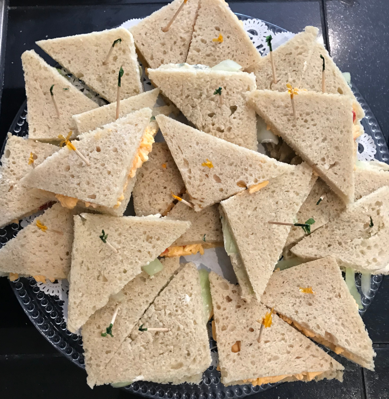Cucumber and Pimento Cheese Sandwiches on a Platter