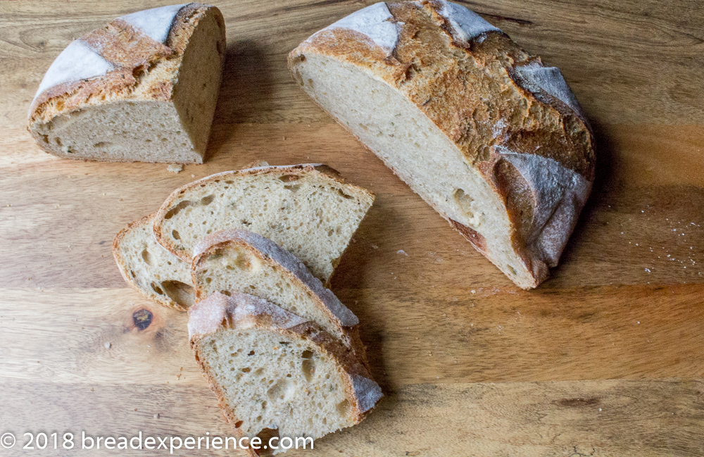 Crumb shot of Dutch Oven Italian Rosemary Loaves 