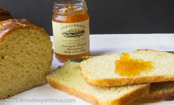 Einkorn Olive Oil Challah Loaf served with Peach Preserves