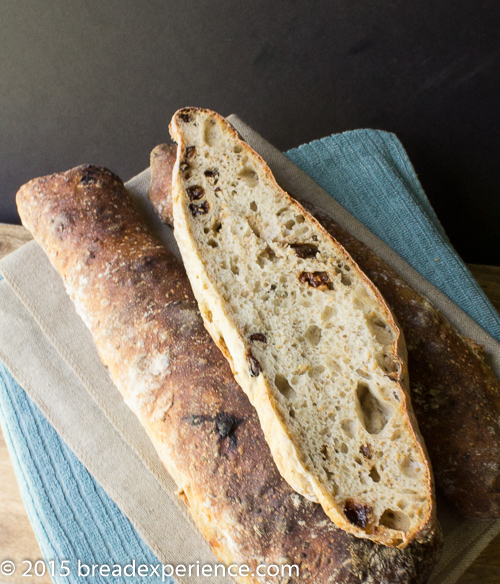 Flaxseed and Plum Ciabatta-Style Loaves sliced crosswise 1-2
