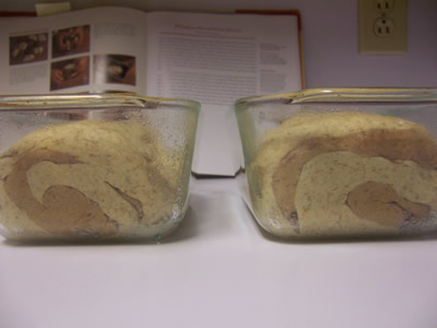 Side view of Marbled Rye Bread Proofing in Pans