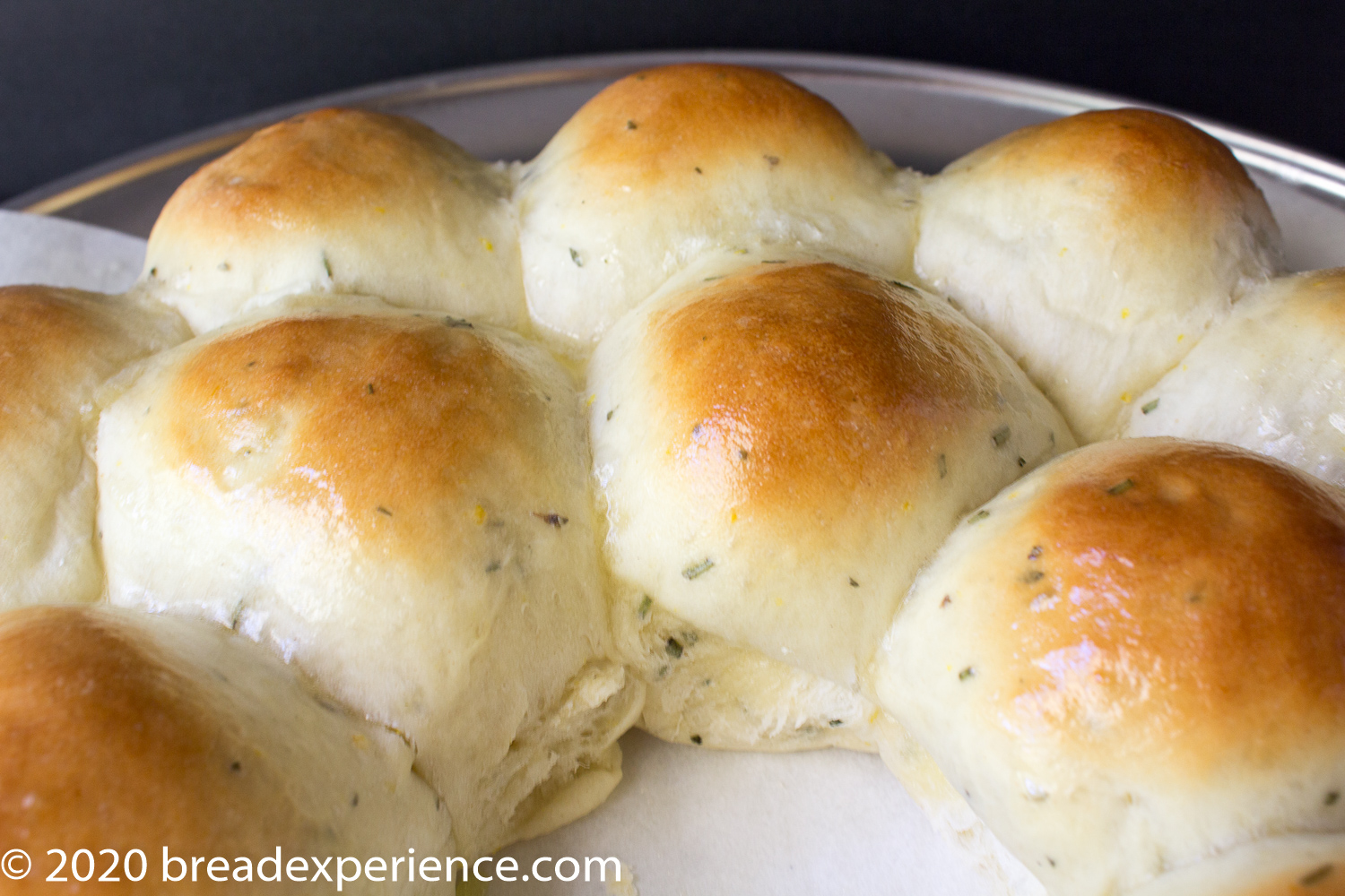 yeast rolls brushed with butter
