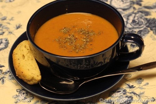 Slow Roasted Tomato Soup with Biscotti Picanti