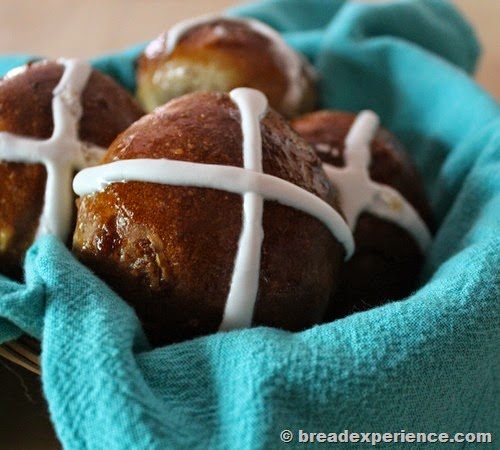 Sourdough Hot Cross Buns in Basket