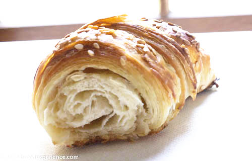 View of Sourdough Pretzel Croissant layers