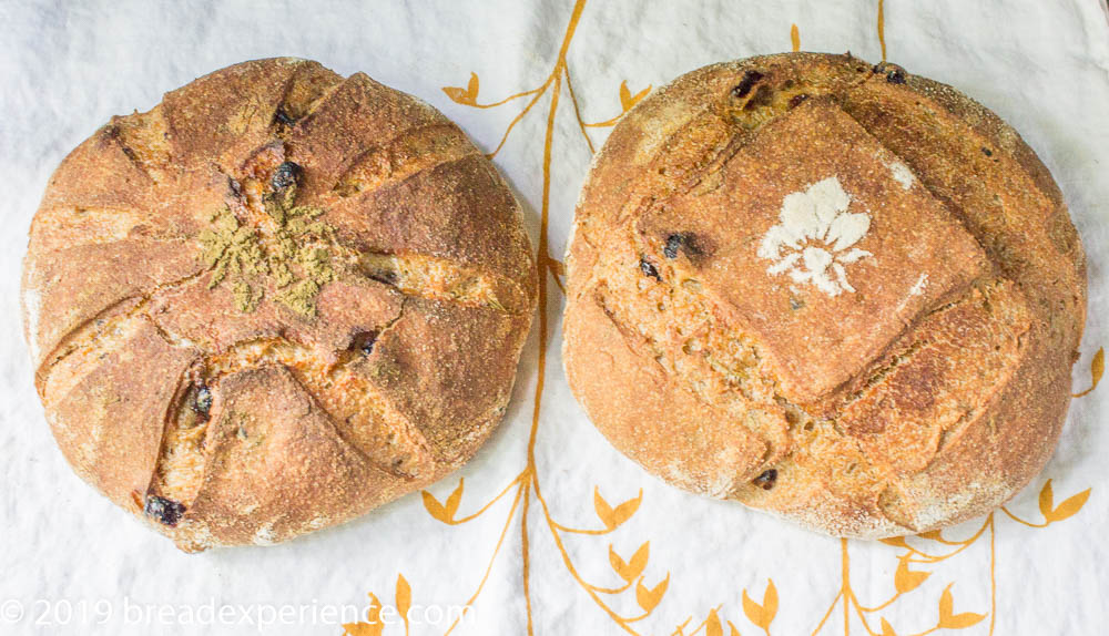 Sourdough Rosemary Blueberry Loaves with Bee Stencil