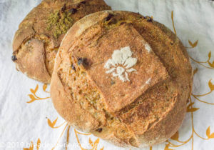 Sourdough Rosemary Blueberry Loaves with Bee Stencil