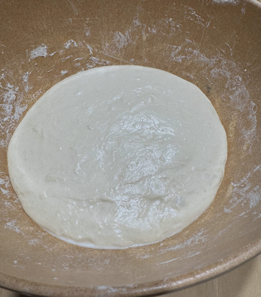 Simple Sourdough Dough proofed until it wobbles in the bowl