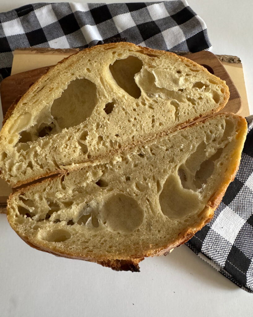 Another example of uneven gas distribution, where larger pockets form near the top of the loaf