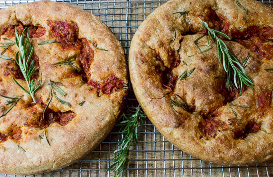 Pain à l’Ancienne Sprouted Spelt Focaccia with Rosemary and Roasted Tomatoes