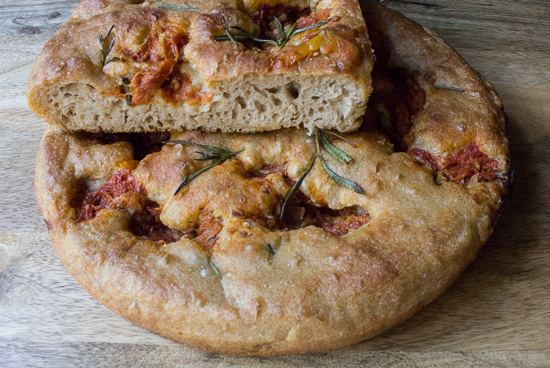 Pain à l’Ancienne Sprouted Spelt Focaccia with Roasted Tomatoes and Rosemary