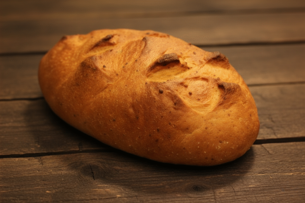 Tomato Basil Bread on Farmhouse Bench