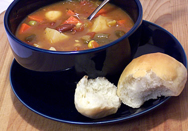 Homemade Vegetable Soup and Roll