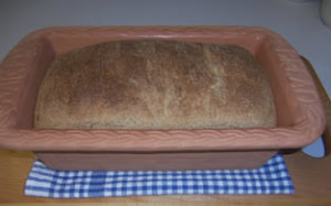 Whole Wheat Bread using Sourdough Starter in Clay Loaf Pan
