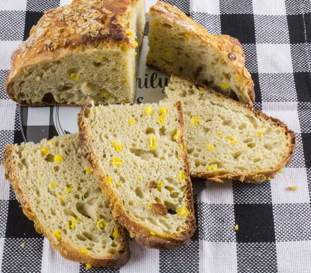 yeasted corn bread dotted with corn kernels